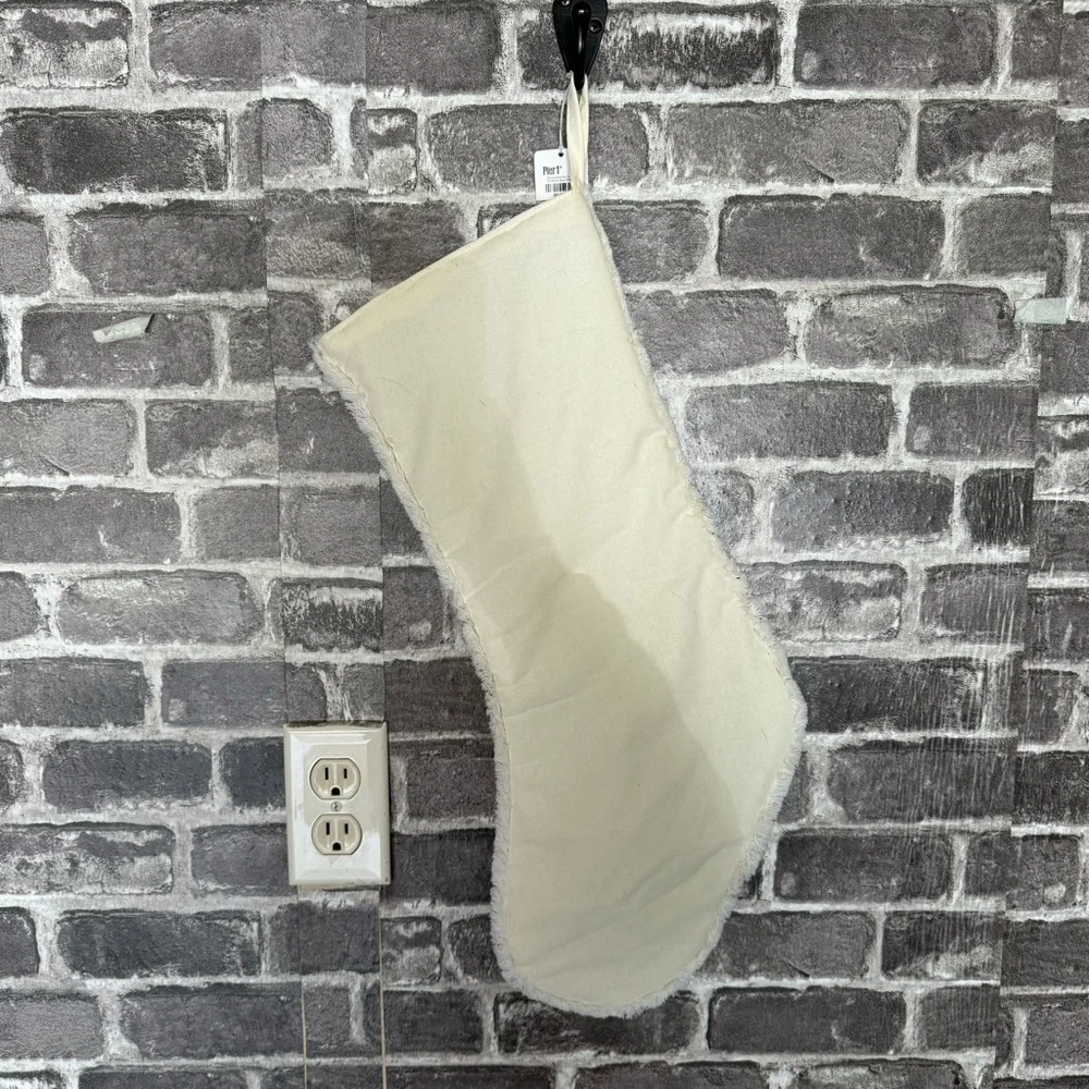 NWT Pier 1 Christmas stocking White green holly leaves